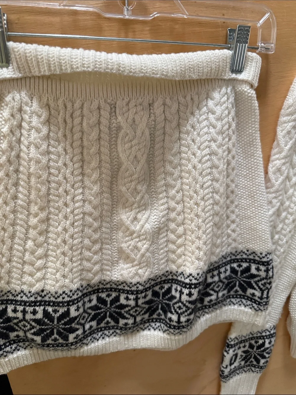 Polo Ralph Lauren Cream Knit Hooded Sweater Skirt Set Black Nordic Trim Girls XL